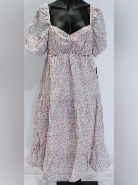 Kingston Grey Dresses & Skirts - Kingston Grey Pink Floral Midi Dress with Puff Sleeves. Sz L. NWT